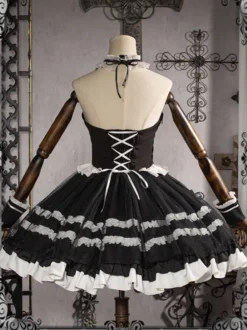 Robes Gothiques Lolita Nœuds Dentelle Noir Blanche Style Servante