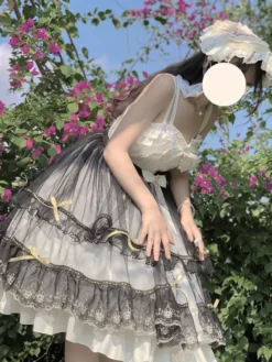 Robes Gothiques Lolita Nœuds Volants Noir Couches