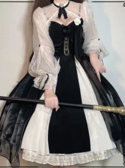 Robes Gothiques Lolita Nœuds Volants Noir Blanche Vintage
