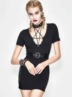 Robes gothiques Lolita Punk avec œillets robe noire