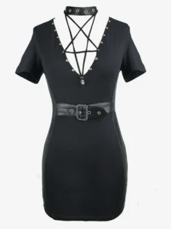 Robes gothiques Lolita Punk avec œillets robe noire