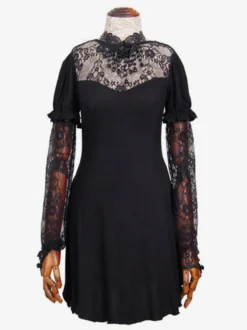 Robes gothiques Lolita Punk à lacets en dentelle manches courtes robes noires
