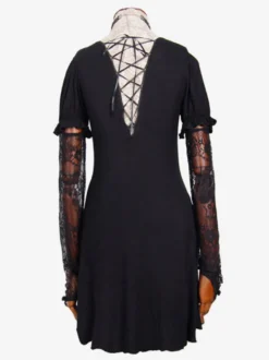 Robes gothiques Lolita Punk à lacets en dentelle manches courtes robes noires