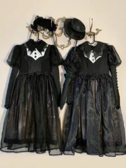 Robes gothiques Lolita à volants et nœuds imprimé floral noir et noir