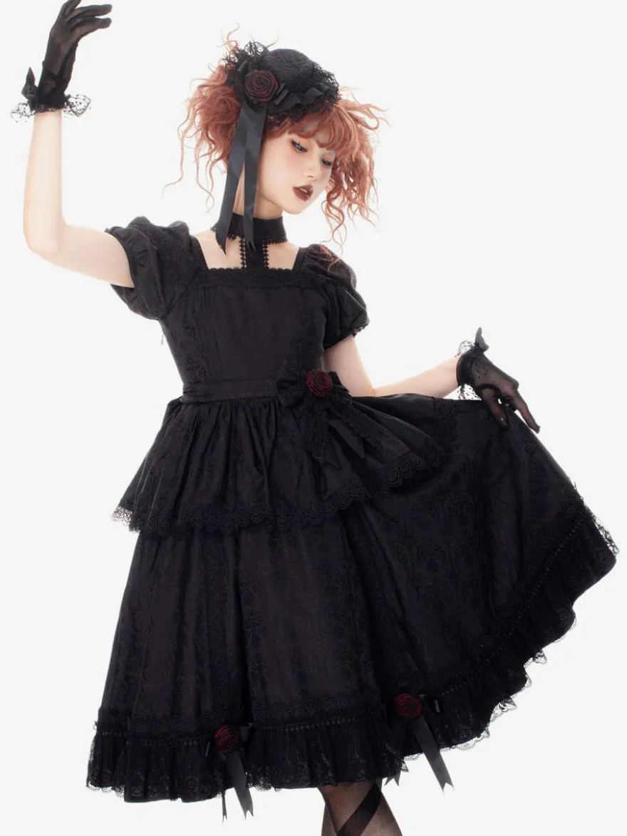 Robes Gothiques Lolita Volants Rose Noir