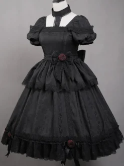 Robes Gothiques Lolita Volants Rose Noir
