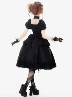 Robes Gothiques Lolita Volants Rose Noir