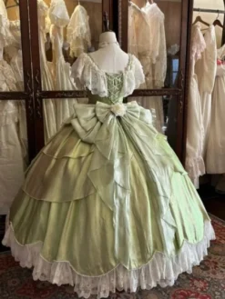 Robes Lolita féeriques bleues à nœuds fleurs et volants longues robes Lolita en dentelle