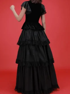 Robes Lolita Gothiques Dentelle à Volants Noir Noir