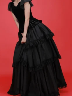 Robes Lolita Gothiques Dentelle à Volants Noir Noir
