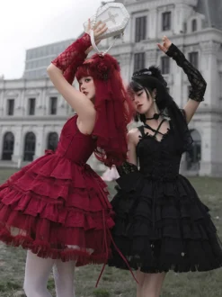 Robes Lolita Gothiques Nœuds Volants Bordeaux