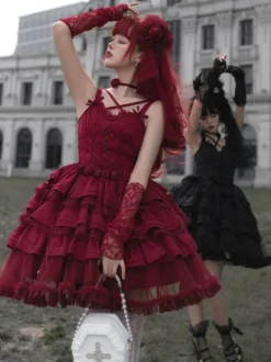 Robes Lolita Gothiques Nœuds Volants Bordeaux