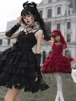 Robes Lolita Gothiques Nœuds Volants Bordeaux