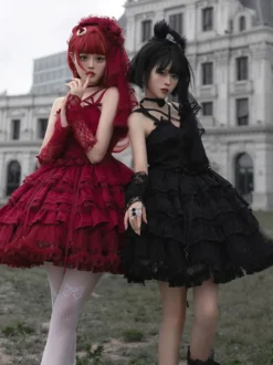 Robes Lolita Gothiques Nœuds Volants Bordeaux
