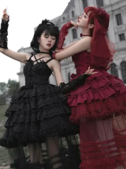 Robes Lolita Gothiques Nœuds Volants Bordeaux