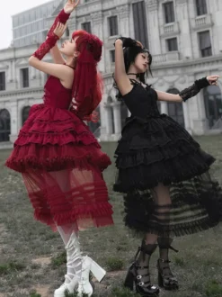 Robes Lolita Gothiques Nœuds Volants Bordeaux