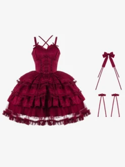 Robes Lolita Gothiques Nœuds Volants Bordeaux