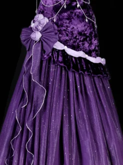 Robes Lolita gothiques pastel d' à volants nœud papillon dentelle fleurs nœuds violet romance gothique Lolita JSK