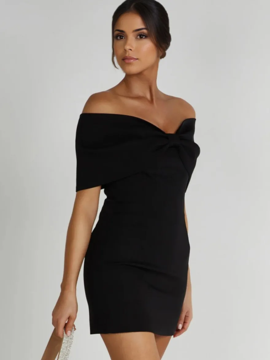 Robes moulantes dos nu replié robes de soirée mini en noir