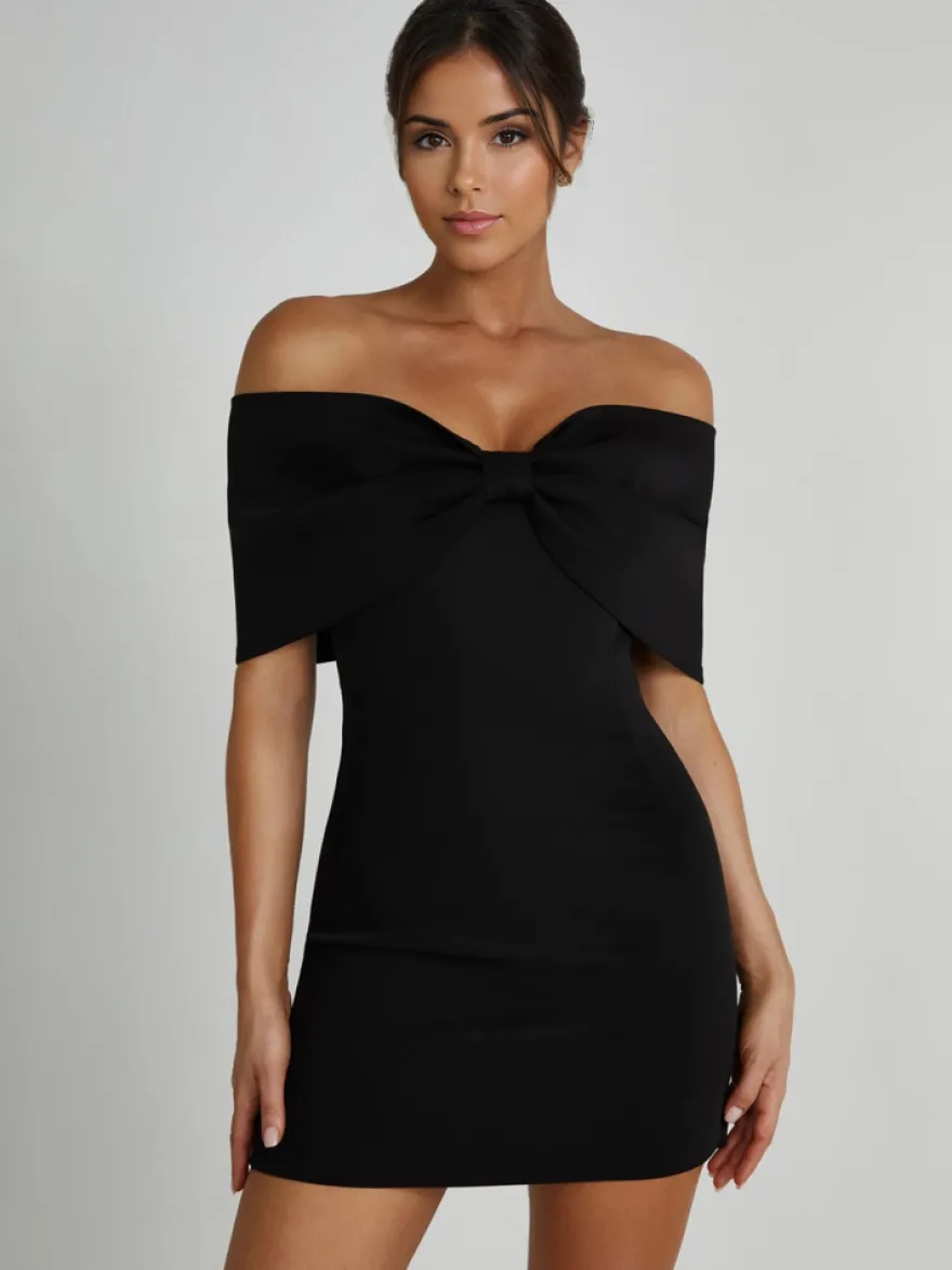 Robes moulantes dos nu replié robes de soirée mini en noir