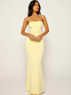 Robes Moulantes Jaune à Bretelles Sexy Robe Longue Robe Fourreau