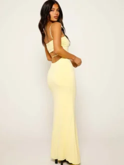 Robes Moulantes Jaune à Bretelles Sexy Robe Longue Robe Fourreau