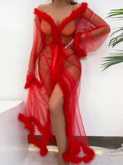Robes Tulle Plumes Lingerie transparente