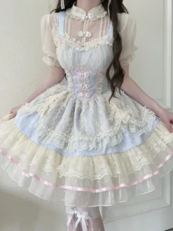 Robe Sweet Lolita OP plissée sans manches en polyester Robe Sweet Lolita Hime rose