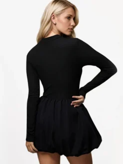 Robe trapèze avec ourlet à bulles col montant manches longues transparente robe courte de fête d'anniversaire pour femmes 2026
