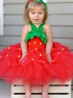 Robe Tunique Enfants Cadeaux Noël Robe De Soirée De Vacances De Noël En Fibre De Polyester Rouge Fraise