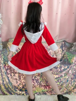 Robe Tunique Enfants Noël Robe De Soirée Cadeaux Noël En Fibre De Polyester Rouge