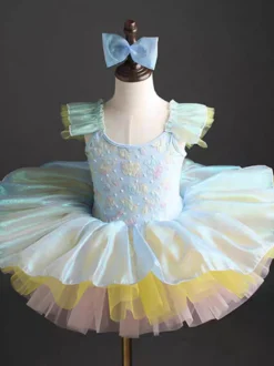 Robe tutu de ballet bouffante à plusieurs couches pour filles tunique bleu ciel clair tenue de danse
