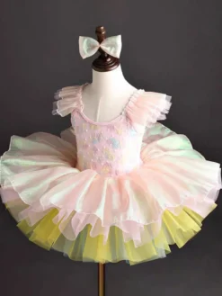 Robe tutu de ballet bouffante à plusieurs couches pour filles tunique bleu ciel clair tenue de danse