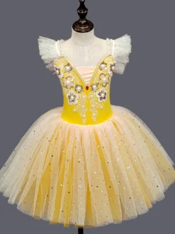Robe tutu de ballet pour filles jupe de danse princesse en tulle moelleux costume de cygne pour récital et cours de ballet