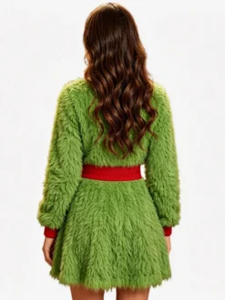 Robe verte imprimée à manches longues pour femme costume de Noël.