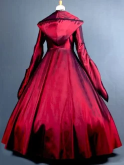 Robe Victorienne médiévale Opéra Déguisement Sorcière Rouge Manche Longue Robe Costume Halloween Bourgogne