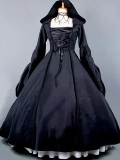 Robe Victorienne médiévale Opéra Déguisement Sorcière Rouge Manche Longue Robe Costume Halloween Bourgogne