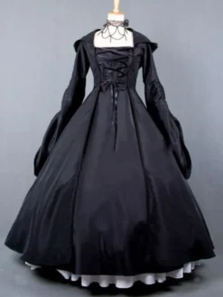 Robe Victorienne médiévale Opéra Déguisement Sorcière Rouge Manche Longue Robe Costume Halloween Bourgogne