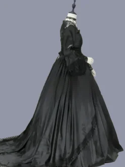 Robe Victorienne Noire Corset à Volants et Dentelle Costume Femme Marie-Antoinette Style Gothique Rococo pour Bal Masqué