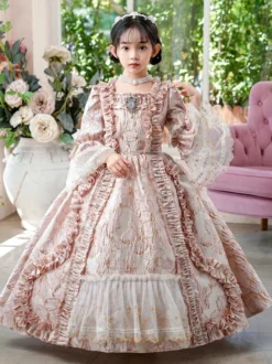 Robe à volants rose rétro victorienne rococo pour fille