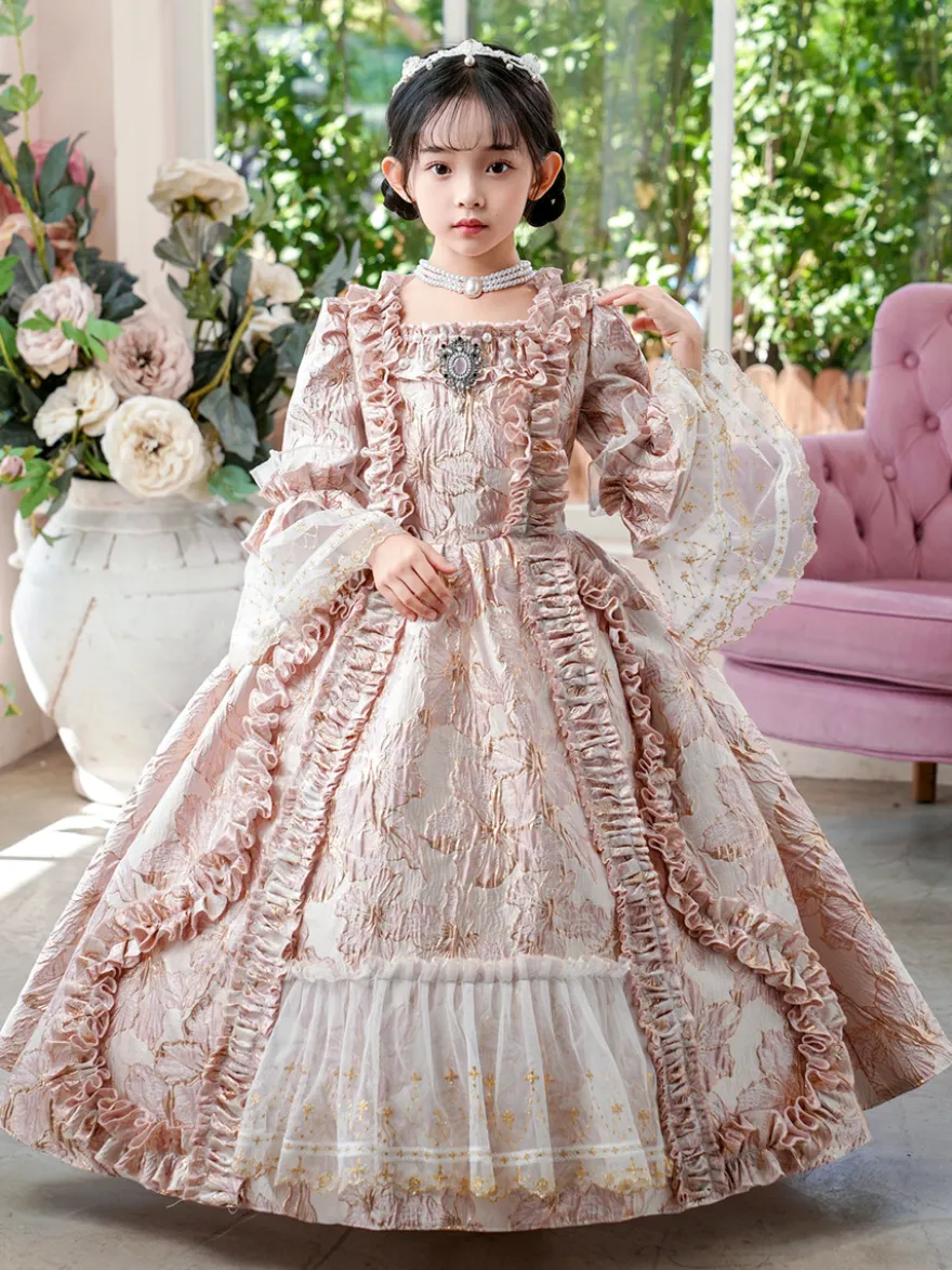 Robe à volants rose rétro victorienne rococo pour fille