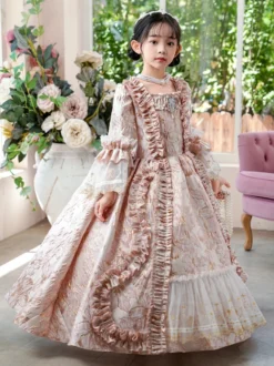 Robe à volants rose rétro victorienne rococo pour fille