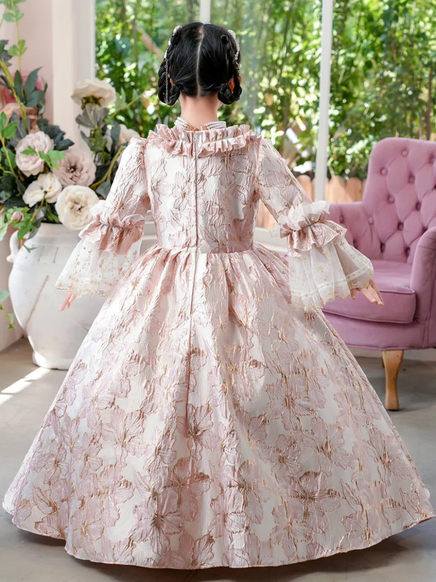 Robe à volants rose rétro victorienne rococo pour fille