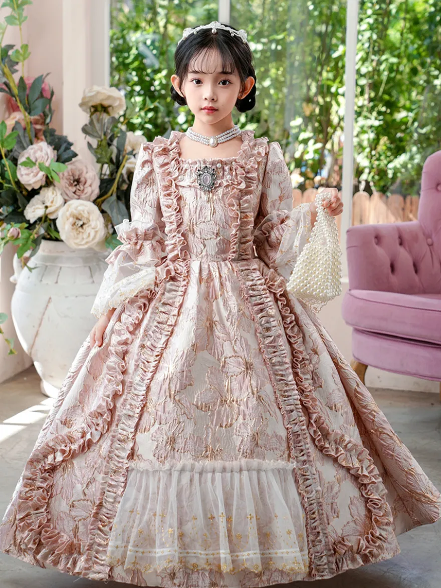 Robe à volants rose rétro victorienne rococo pour fille
