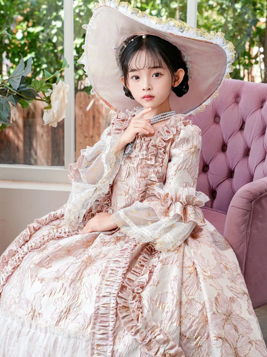 Robe à volants rose rétro victorienne rococo pour fille