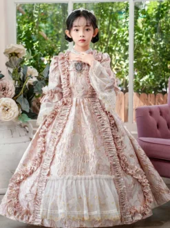 Robe à volants rose rétro victorienne rococo pour fille
