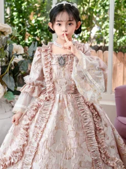 Robe à volants rose rétro victorienne rococo pour fille