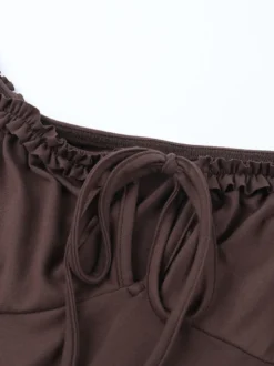 Robe à volants étagés pour femme - Robe mini Balletcore marron café épaules dénudées manches longues - Fête d'anniversaire printanière 2026