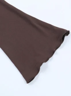 Robe à volants étagés pour femme - Robe mini Balletcore marron café épaules dénudées manches longues - Fête d'anniversaire printanière 2026