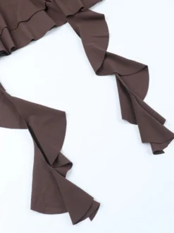 Robe à volants étagés pour femme - Robe mini Balletcore marron café épaules dénudées manches longues - Fête d'anniversaire printanière 2026